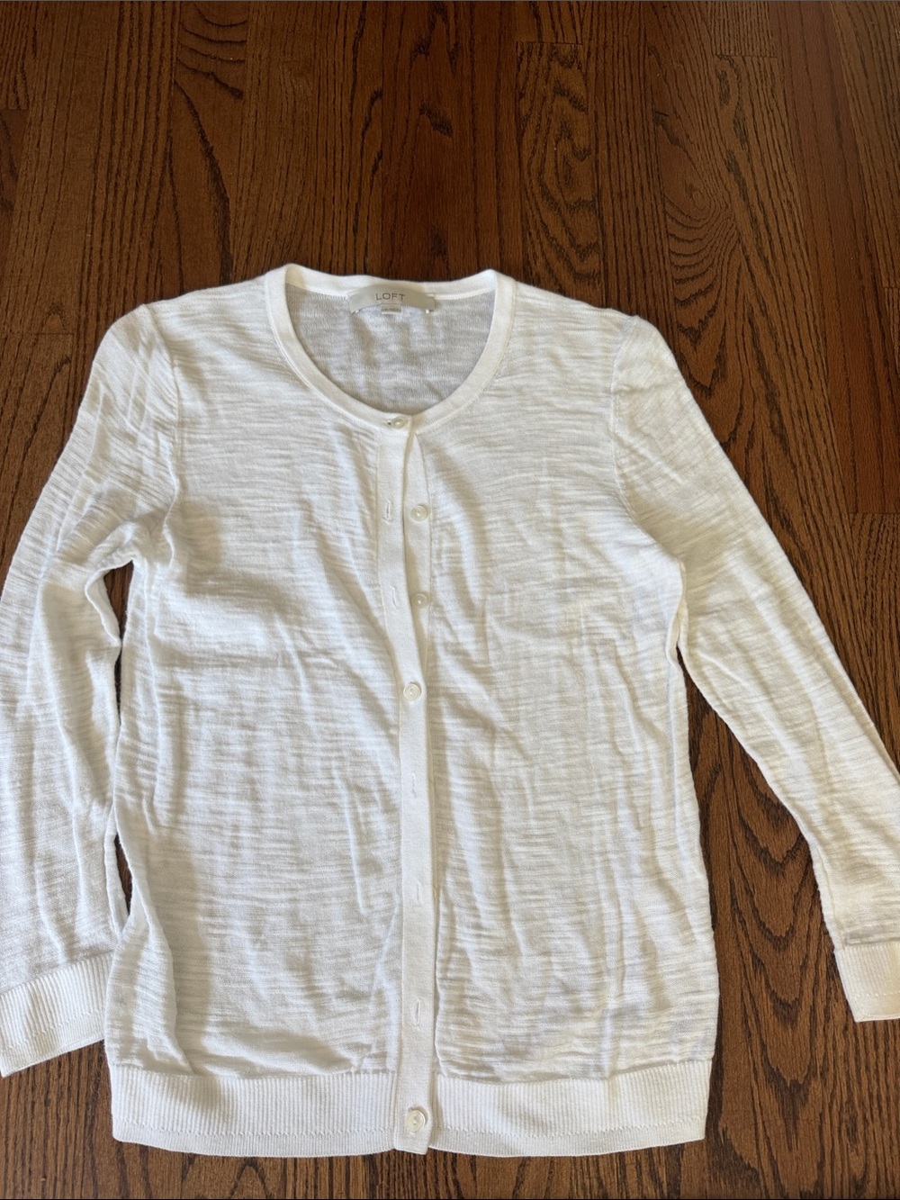 LOFT White Lightweight Button-Front Cardigan